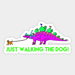 Stegosaurus Dinosaur Walking His Chihuahua Dog! Sticker